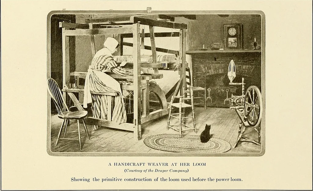 An illustration from The story of textiles; a bird's-eye view of the history of the beginning and the growth of the industry by which mankind is clothed, 1912, leaf 218