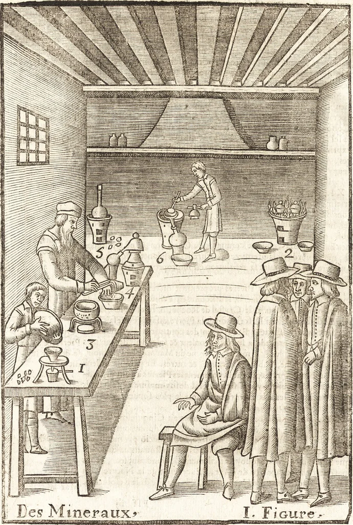 An illustration from Le vray et methodique cours de la physique resolutiue, vulgairement dite chymie : representé par figures generales & particulieres : pour connoistre la theotechnie ergocosmique, c'est à dire, l'art de Dieu, en l'ouurage de l'vniuers, 1653, leaf 437