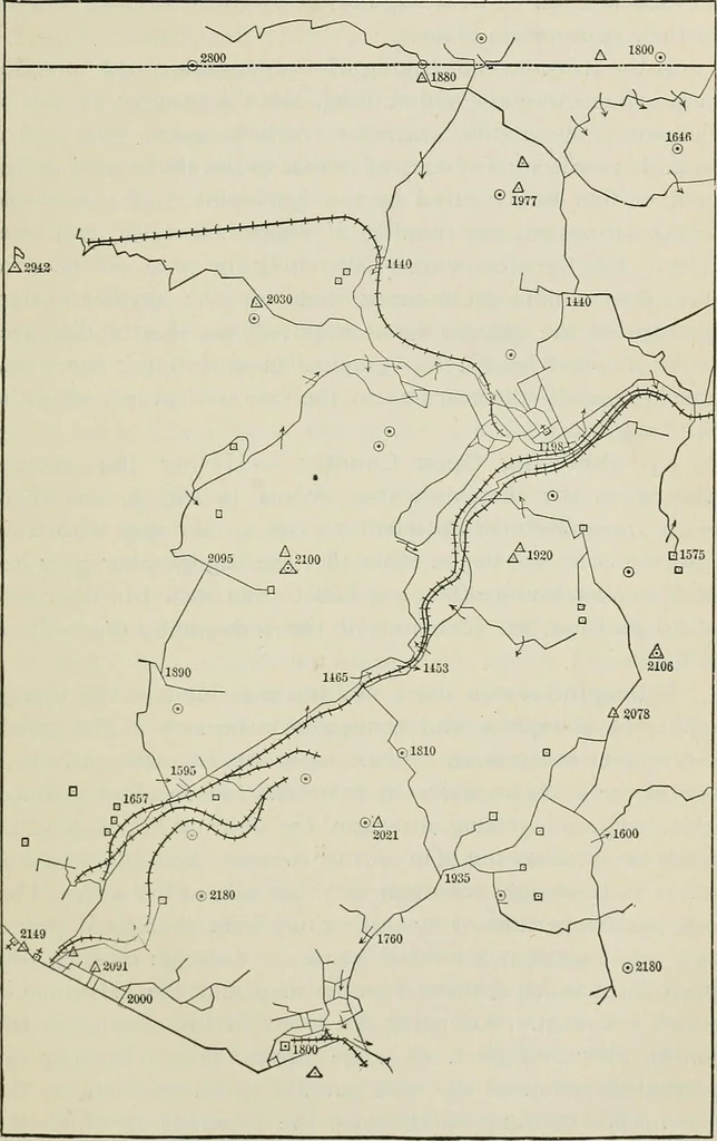 An illustration from Topographic surveying; including geographic, exploratory, and military mapping, with hints on camping, emergency surgery, and photography, 1905, leaf 66