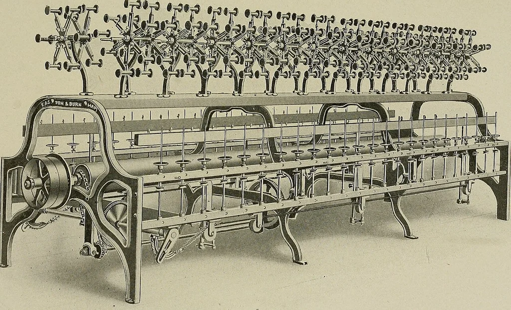 An illustration from Cyclopedia of textile work : a general reference library on cotton, woolen and worsted yarn manufacture, weaving, designing, chemistry and dyeing, finishing, knitting, and allied subjects, 1911, leaf 36