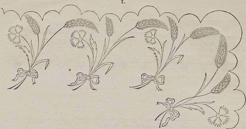 An illustration from Neue Desseins zu der beliebten Mode-arbeit in Linon, Nesseltuch und Claar, 1792, leaf 8