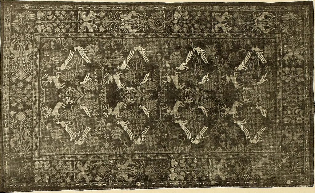 An illustration from Decorative textiles; an illustrated book on coverings for furniture, walls and floors, including damasks, brocades and velvets, tapestries, laces, embroideries, chintzes, cretonnes, drapery and furniture trimmings, wall papers, carpets and rugs, tooled and illuminated leathers, 1918, leaf 175