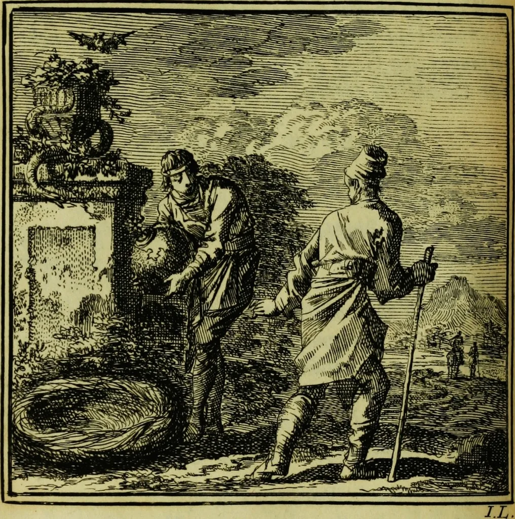 An illustration from De onwaardige wereld: vertoond in vyftig zinnebeelden, met godlyke spreuken en stichtelyke verzen, 1710, leaf 154