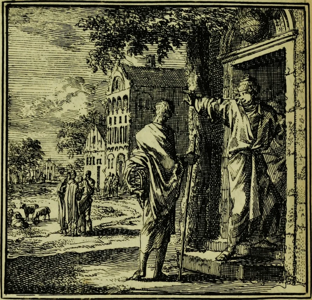 An illustration from De onwaardige wereld: vertoond in vyftig zinnebeelden, met godlyke spreuken en stichtelyke verzen, 1710, leaf 178