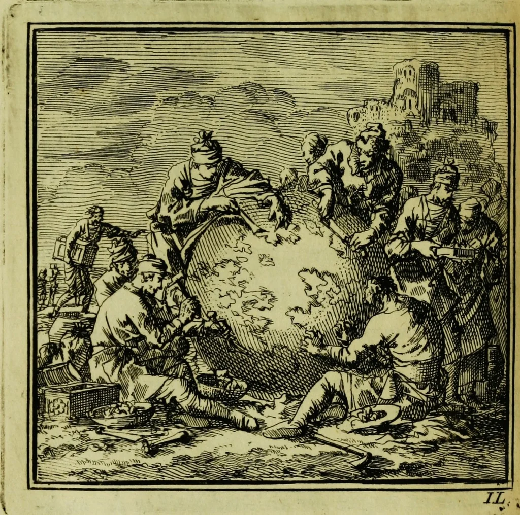 An illustration from De onwaardige wereld: vertoond in vyftig zinnebeelden, met godlyke spreuken en stichtelyke verzen, 1710, leaf 182