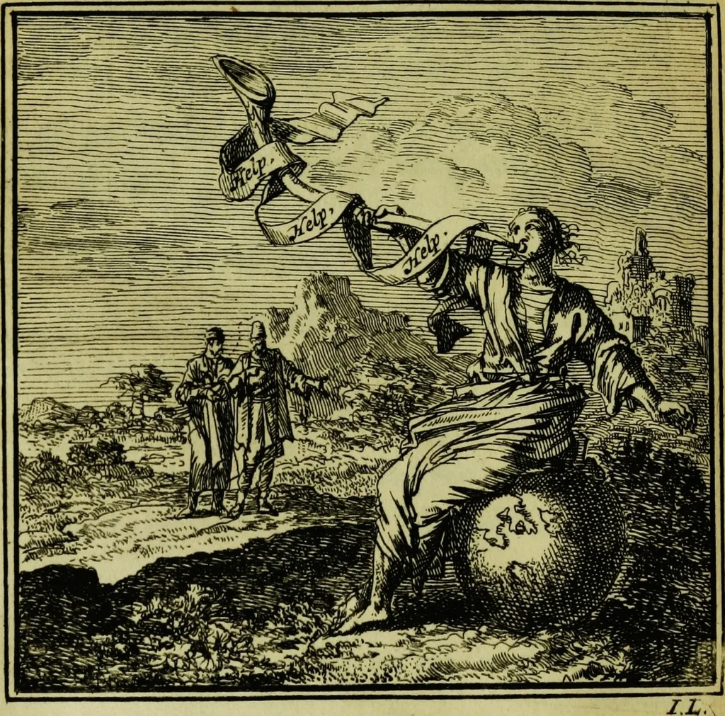 An illustration from De onwaardige wereld: vertoond in vyftig zinnebeelden, met godlyke spreuken en stichtelyke verzen, 1710, leaf 190