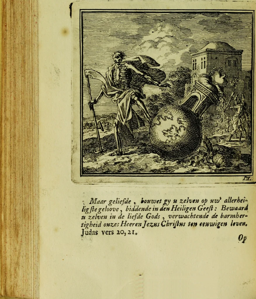 An illustration from De onwaardige wereld: vertoond in vyftig zinnebeelden, met godlyke spreuken en stichtelyke verzen, 1710, leaf 194