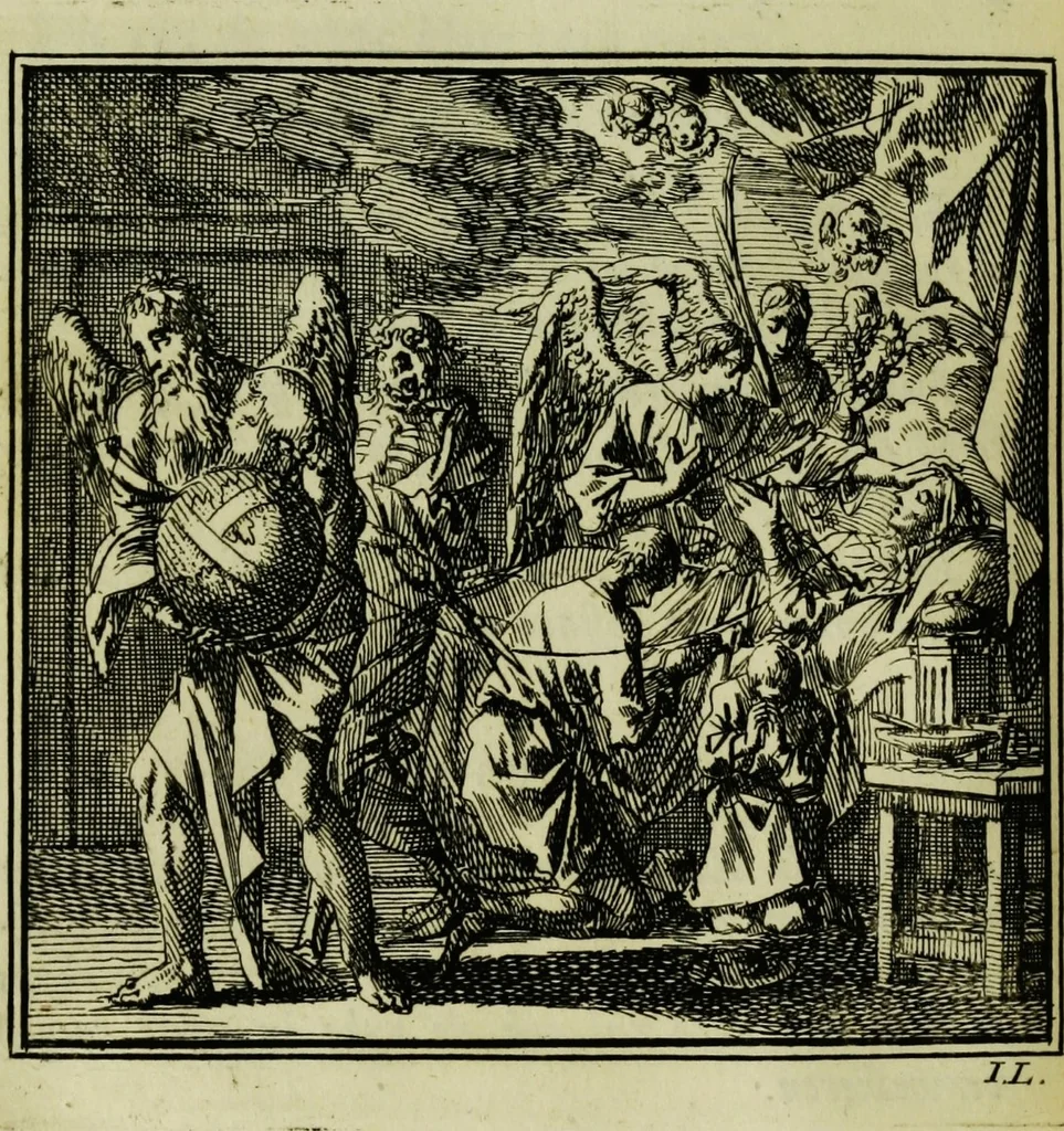 An illustration from De onwaardige wereld: vertoond in vyftig zinnebeelden, met godlyke spreuken en stichtelyke verzen, 1710, leaf 206