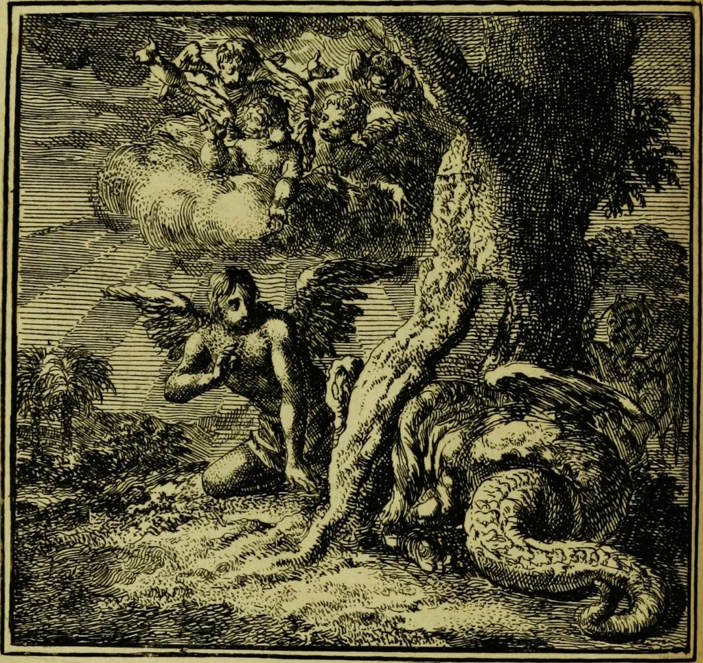 An illustration from De onwaardige wereld: vertoond in vyftig zinnebeelden, met godlyke spreuken en stichtelyke verzen, 1710, leaf 24