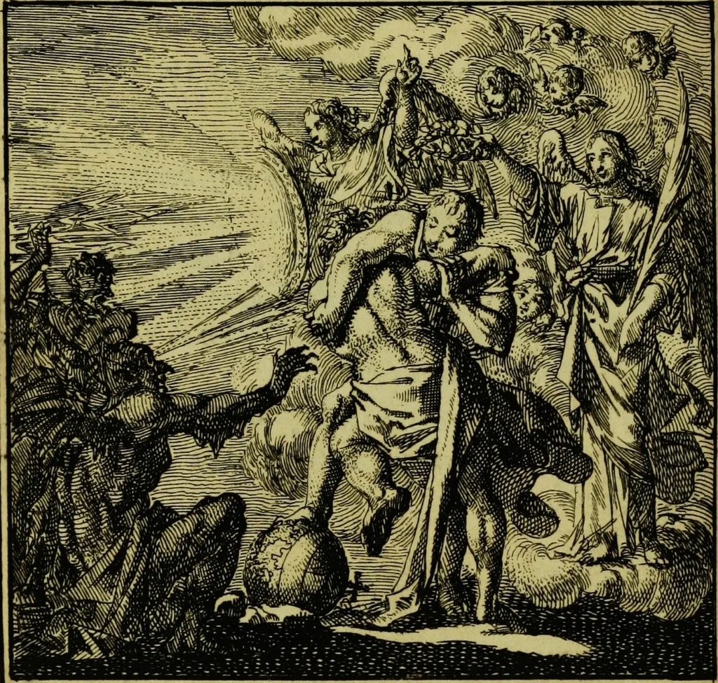 An illustration from De onwaardige wereld: vertoond in vyftig zinnebeelden, met godlyke spreuken en stichtelyke verzen, 1710, leaf 32