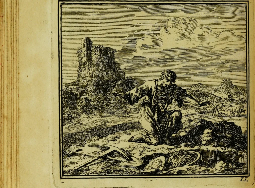 An illustration from De onwaardige wereld: vertoond in vyftig zinnebeelden, met godlyke spreuken en stichtelyke verzen, 1710, leaf 40