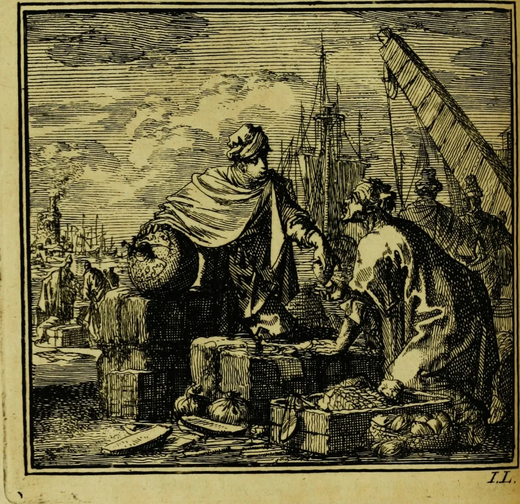 An illustration from De onwaardige wereld: vertoond in vyftig zinnebeelden, met godlyke spreuken en stichtelyke verzen, 1710, leaf 44
