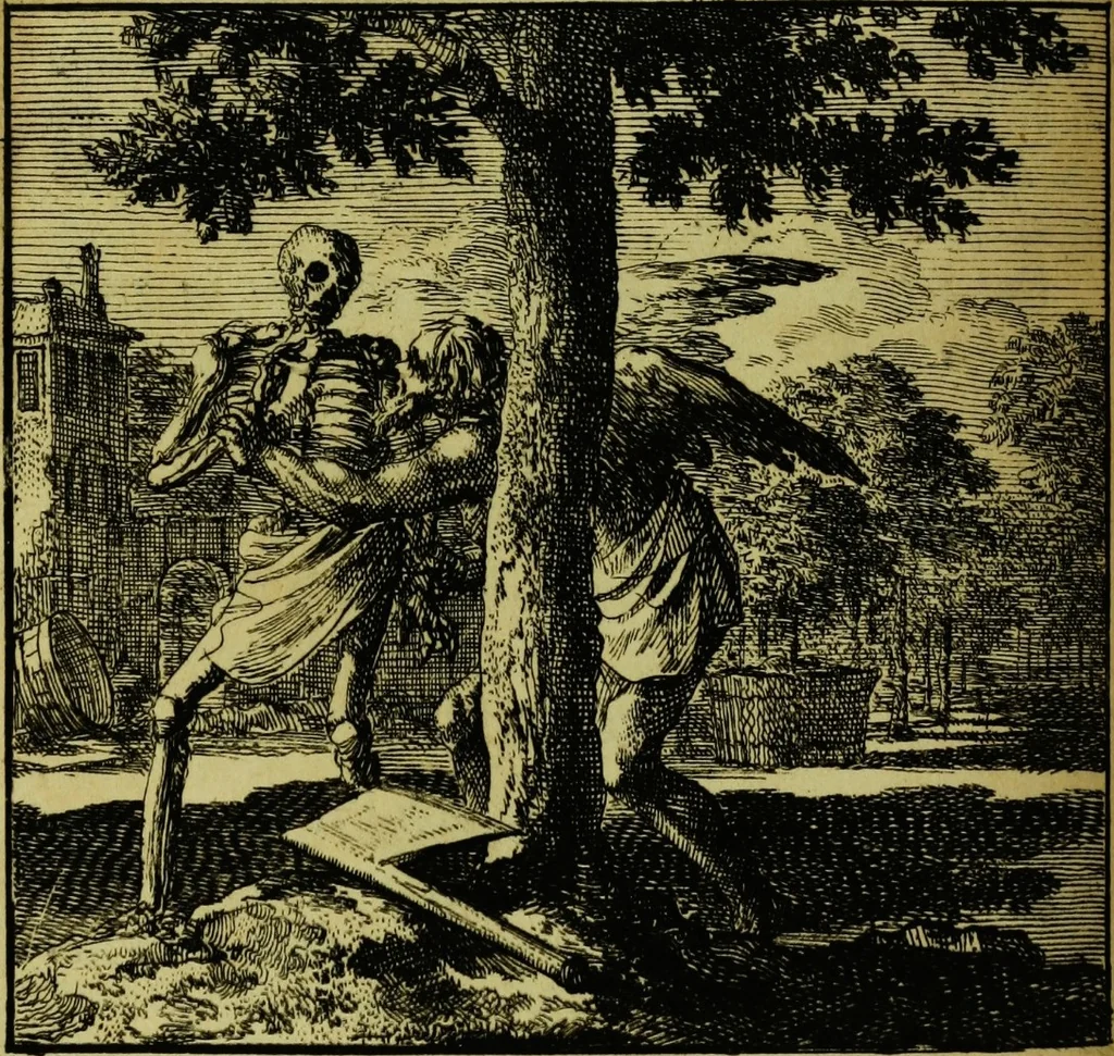 An illustration from De onwaardige wereld: vertoond in vyftig zinnebeelden, met godlyke spreuken en stichtelyke verzen, 1710, leaf 52