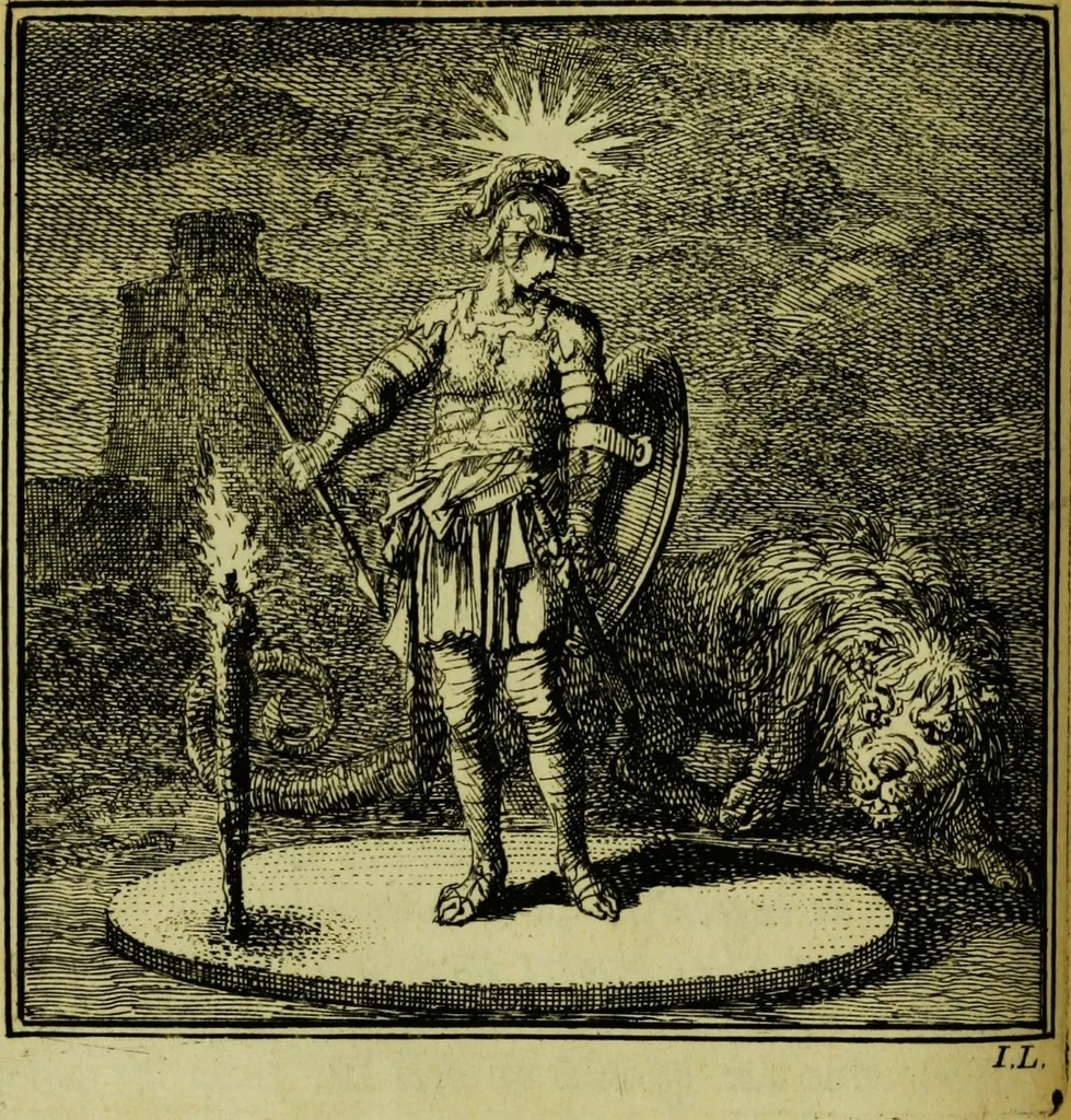 An illustration from De onwaardige wereld: vertoond in vyftig zinnebeelden, met godlyke spreuken en stichtelyke verzen, 1710, leaf 60