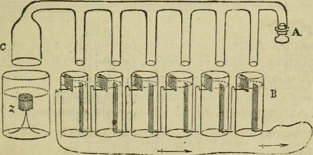 An illustration from Natural philosophy. being a hand-book of chemical physics, or, The physics of heat, light and electricity, 1869, leaf 186