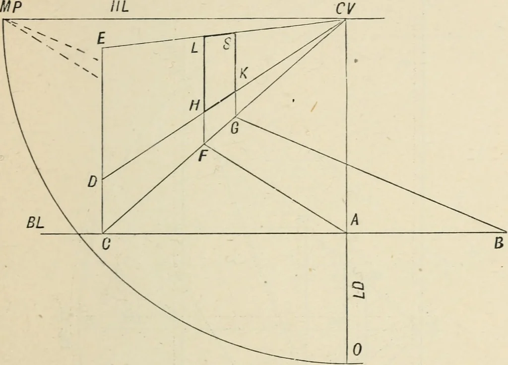 An illustration from Perspective and geometrical drawing : adapted to the use of candidates for second and third-class teachers' certificates, 1887, leaf 38