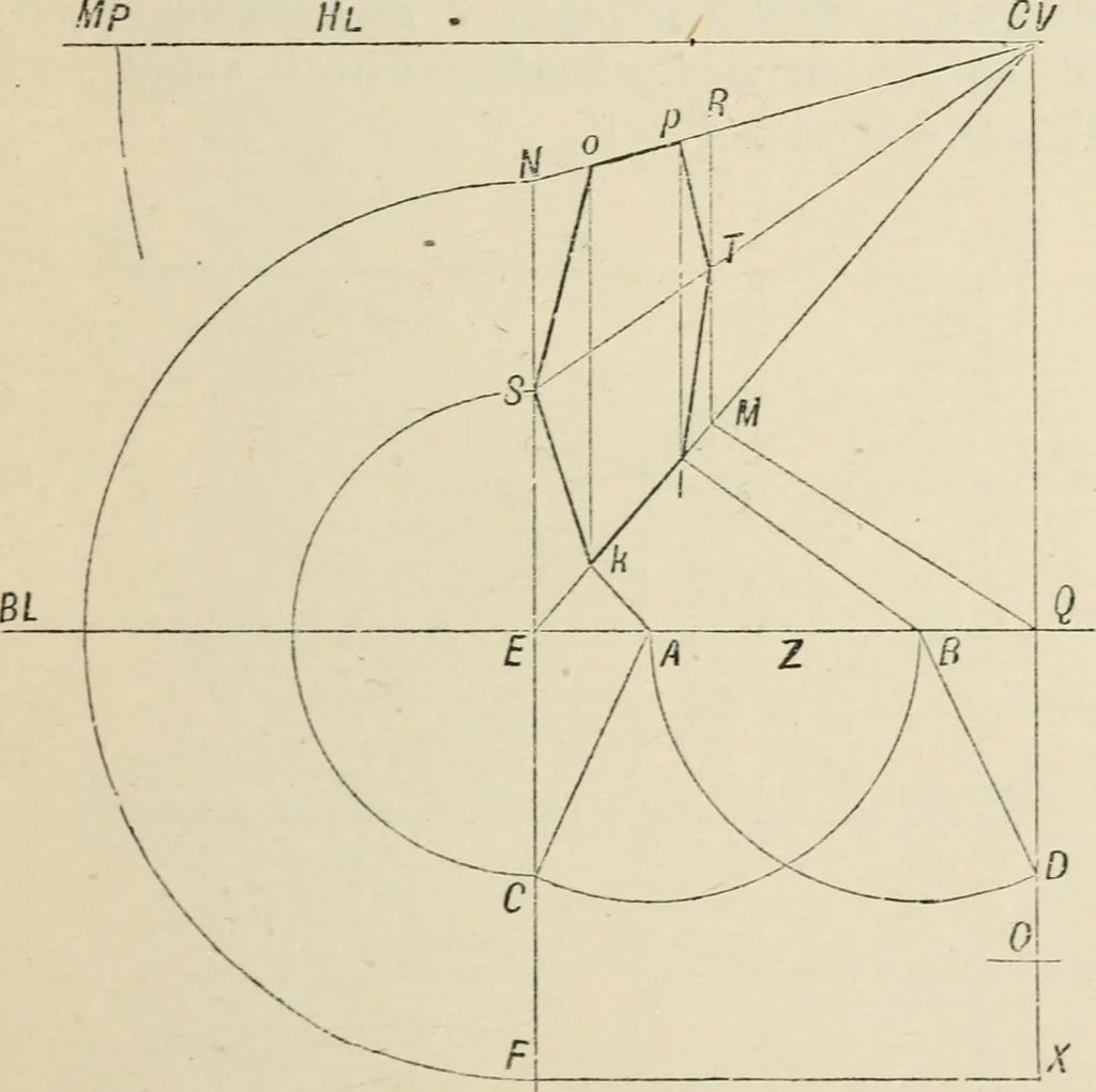 An illustration from Perspective and geometrical drawing : adapted to the use of candidates for second and third-class teachers' certificates, 1887, leaf 54