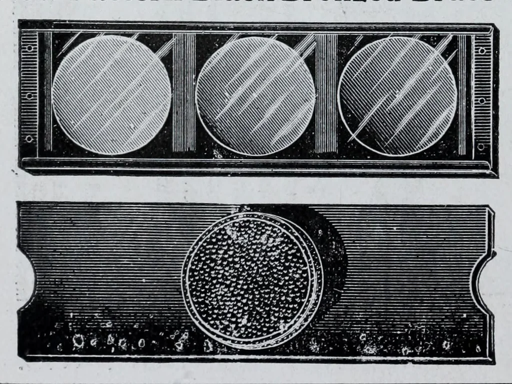 An illustration from 1907 price list, cancelling previous lists, of light filters, cameras, and all materials for orthochromatic and colour photography : scientific instruments for light measurement, photo spectroscopes, photo micrographic appliances, etc., 1907, leaf 18