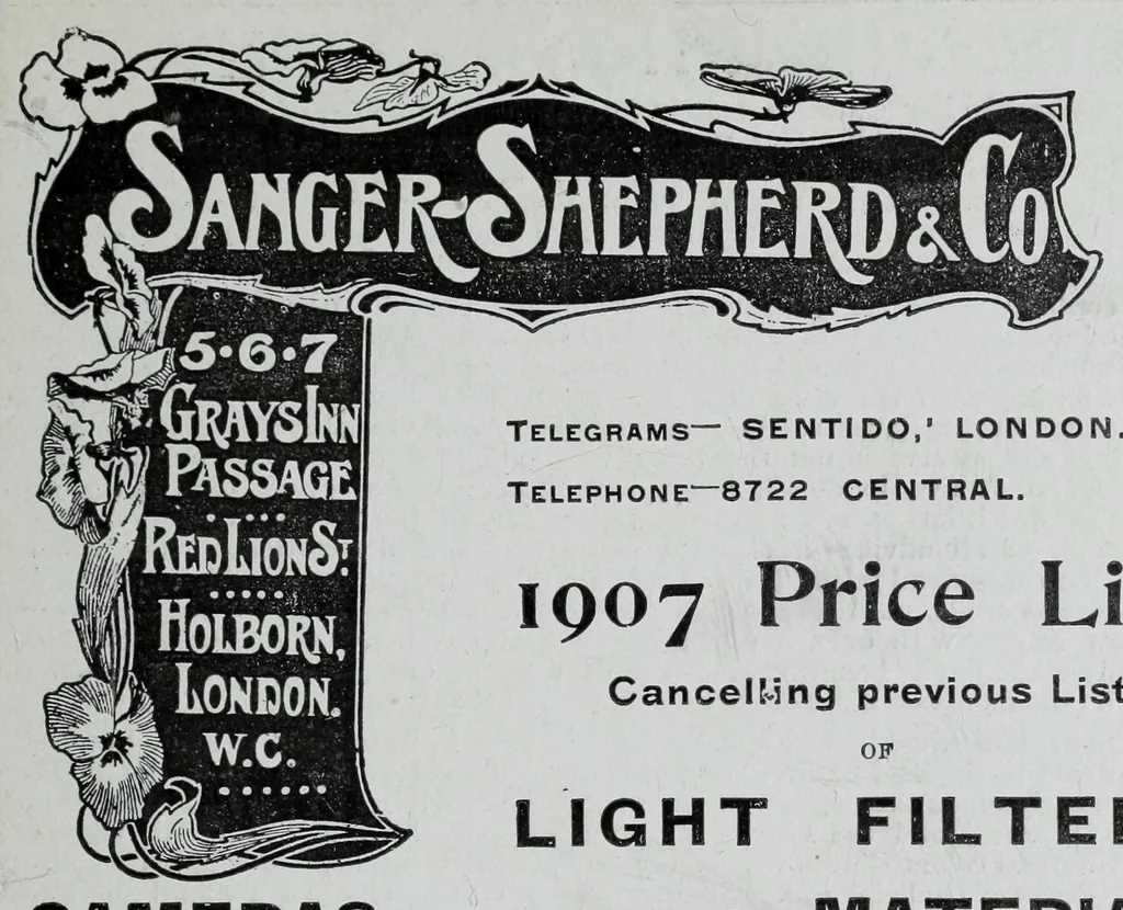 An illustration from 1907 price list, cancelling previous lists, of light filters, cameras, and all materials for orthochromatic and colour photography : scientific instruments for light measurement, photo spectroscopes, photo micrographic appliances, etc., 1907, leaf 3