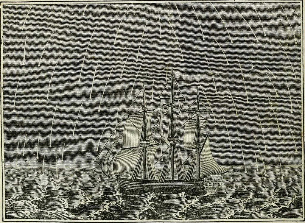 An illustration from The tongue of time, and star of the states: [electronic resource]: a system of human nature, with the phenomena of the heavens and earth. : American antiquities, remains of giants, geology, volcanoes, Egyptian and Indian magic, diet, dress, drinks, diseases, sleep, somnambulism, trances, resuscitation. : Also an account of persons with two souls, and of five persons who told colors by the touch, 1840, leaf 110