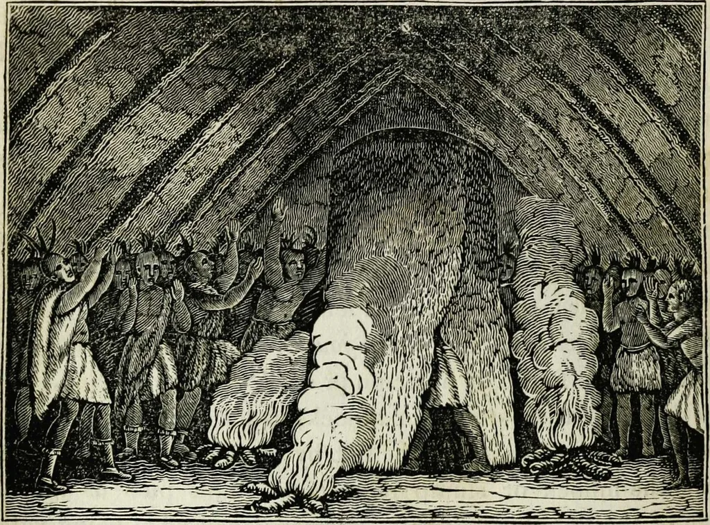 An illustration from The tongue of time, and star of the states: [electronic resource]: a system of human nature, with the phenomena of the heavens and earth. : American antiquities, remains of giants, geology, volcanoes, Egyptian and Indian magic, diet, dress, drinks, diseases, sleep, somnambulism, trances, resuscitation. : Also an account of persons with two souls, and of five persons who told colors by the touch, 1840, leaf 250
