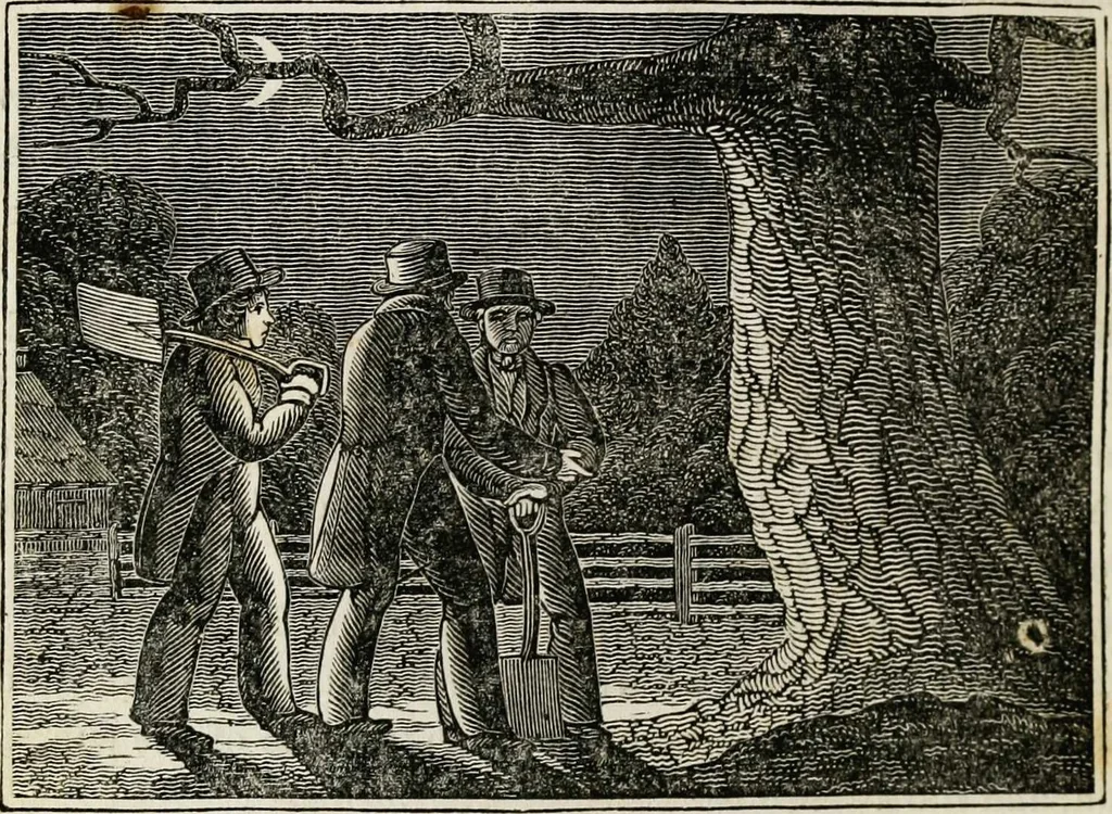 An illustration from The tongue of time, and star of the states: [electronic resource]: a system of human nature, with the phenomena of the heavens and earth. : American antiquities, remains of giants, geology, volcanoes, Egyptian and Indian magic, diet, dress, drinks, diseases, sleep, somnambulism, trances, resuscitation. : Also an account of persons with two souls, and of five persons who told colors by the touch, 1840, leaf 294