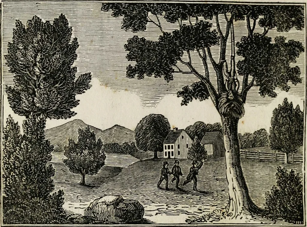 An illustration from The tongue of time, and star of the states: [electronic resource]: a system of human nature, with the phenomena of the heavens and earth. : American antiquities, remains of giants, geology, volcanoes, Egyptian and Indian magic, diet, dress, drinks, diseases, sleep, somnambulism, trances, resuscitation. : Also an account of persons with two souls, and of five persons who told colors by the touch, 1840, leaf 300