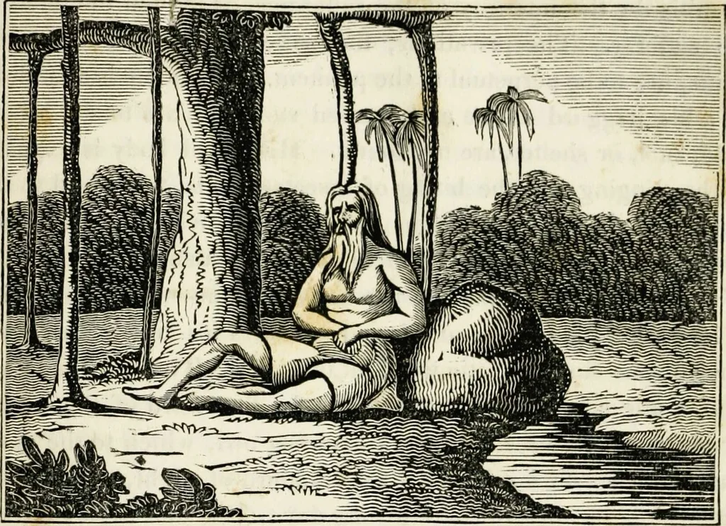 An illustration from The tongue of time, and star of the states: [electronic resource]: a system of human nature, with the phenomena of the heavens and earth. : American antiquities, remains of giants, geology, volcanoes, Egyptian and Indian magic, diet, dress, drinks, diseases, sleep, somnambulism, trances, resuscitation. : Also an account of persons with two souls, and of five persons who told colors by the touch, 1840, leaf 425