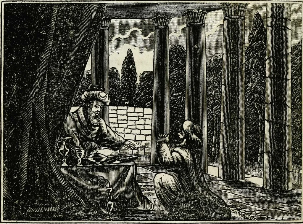 An illustration from The tongue of time, and star of the states: [electronic resource]: a system of human nature, with the phenomena of the heavens and earth. : American antiquities, remains of giants, geology, volcanoes, Egyptian and Indian magic, diet, dress, drinks, diseases, sleep, somnambulism, trances, resuscitation. : Also an account of persons with two souls, and of five persons who told colors by the touch, 1840, leaf 54