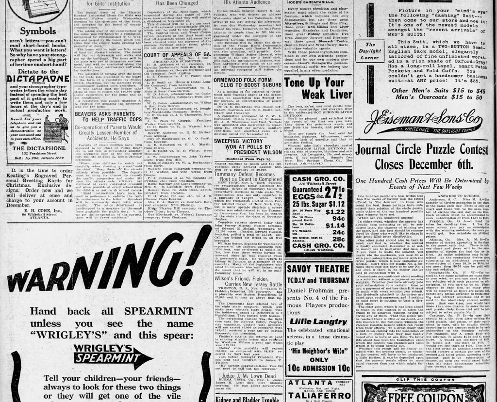 An illustration from 1913 November 05 Atlanta Journal 18 Pages Georgia, 1913, leaf 1