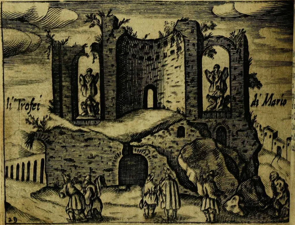 An illustration from Le cose marauigliose dell' alma citta di Roma: doue si tratta delle chiese,stationi, relique et corpi santi : con la guida romana : i nomi de sommi pontefici, imperatori et altri principi, Christiani, con le prencipal' poste d'Italia, 1625, leaf 120