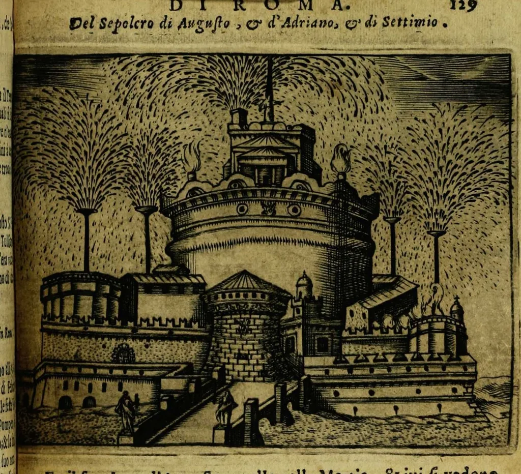 An illustration from Le cose marauigliose dell' alma citta di Roma: doue si tratta delle chiese,stationi, relique et corpi santi : con la guida romana : i nomi de sommi pontefici, imperatori et altri principi, Christiani, con le prencipal' poste d'Italia, 1625, leaf 135