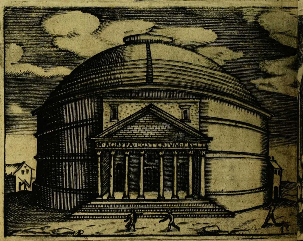 An illustration from Le cose marauigliose dell' alma citta di Roma: doue si tratta delle chiese,stationi, relique et corpi santi : con la guida romana : i nomi de sommi pontefici, imperatori et altri principi, Christiani, con le prencipal' poste d'Italia, 1625, leaf 136
