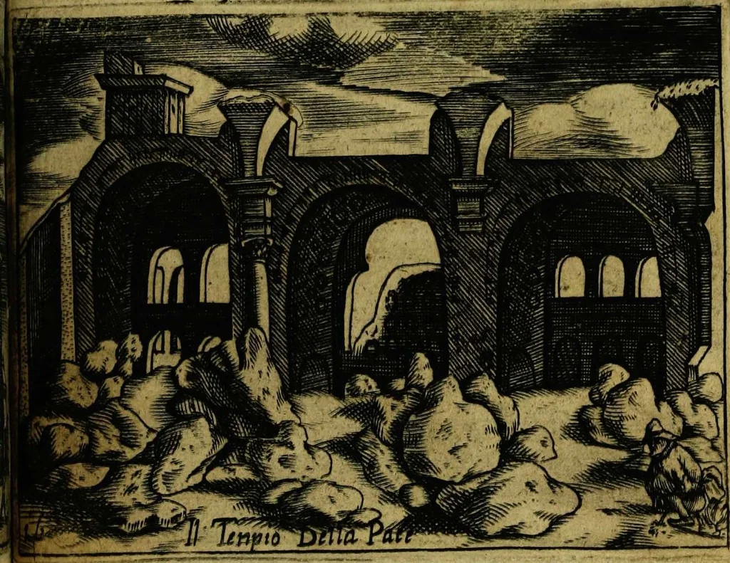 An illustration from Le cose marauigliose dell' alma citta di Roma: doue si tratta delle chiese,stationi, relique et corpi santi : con la guida romana : i nomi de sommi pontefici, imperatori et altri principi, Christiani, con le prencipal' poste d'Italia, 1625, leaf 137