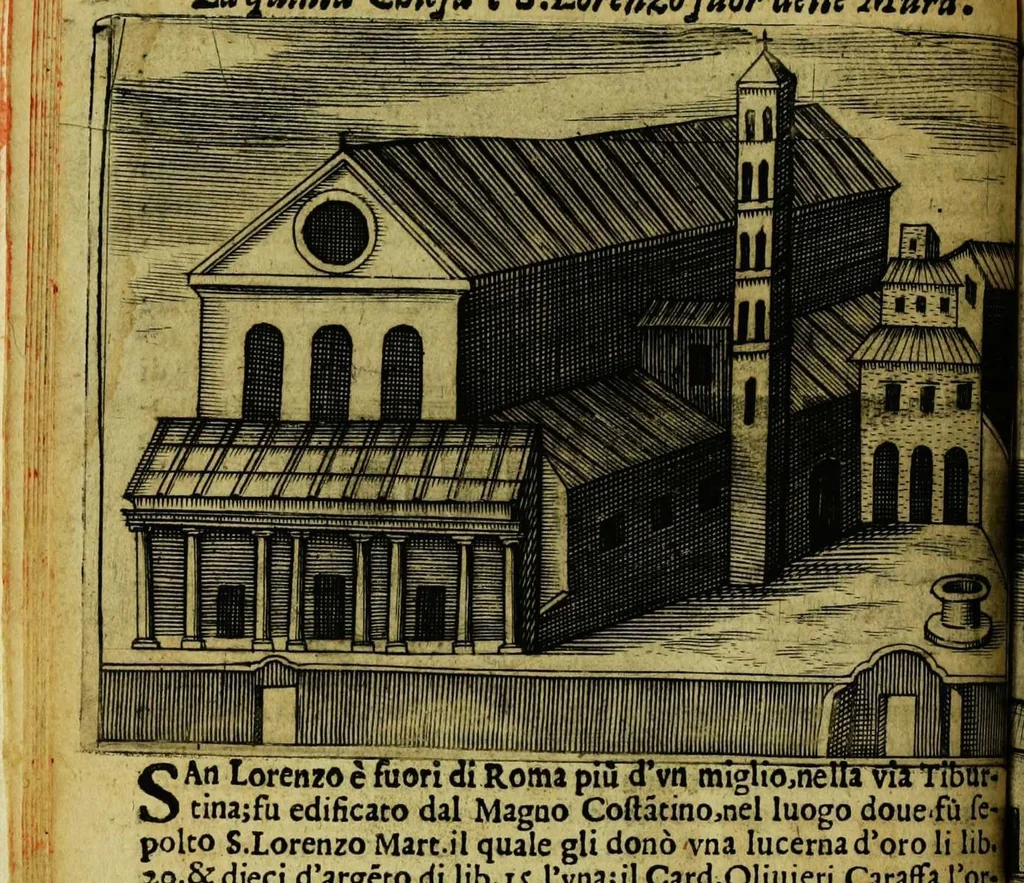 An illustration from Le cose marauigliose dell' alma citta di Roma: doue si tratta delle chiese,stationi, relique et corpi santi : con la guida romana : i nomi de sommi pontefici, imperatori et altri principi, Christiani, con le prencipal' poste d'Italia, 1625, leaf 26