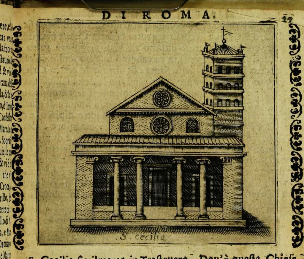 An illustration from Le cose marauigliose dell' alma citta di Roma: doue si tratta delle chiese,stationi, relique et corpi santi : con la guida romana : i nomi de sommi pontefici, imperatori et altri principi, Christiani, con le prencipal' poste d'Italia, 1625, leaf 33