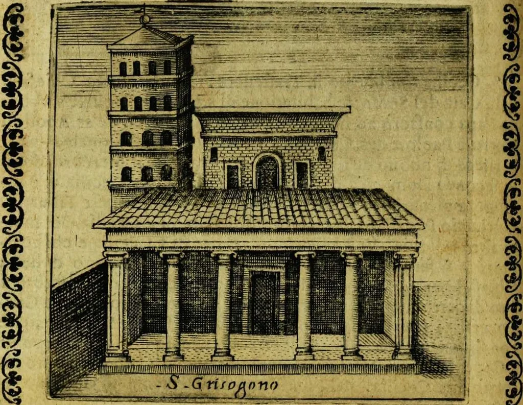 An illustration from Le cose marauigliose dell' alma citta di Roma: doue si tratta delle chiese,stationi, relique et corpi santi : con la guida romana : i nomi de sommi pontefici, imperatori et altri principi, Christiani, con le prencipal' poste d'Italia, 1625, leaf 34