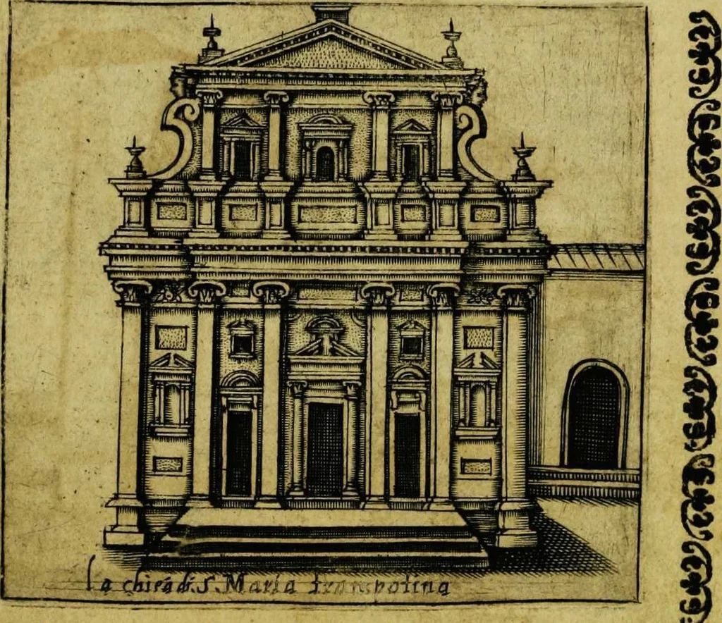 An illustration from Le cose marauigliose dell' alma citta di Roma: doue si tratta delle chiese,stationi, relique et corpi santi : con la guida romana : i nomi de sommi pontefici, imperatori et altri principi, Christiani, con le prencipal' poste d'Italia, 1625, leaf 39