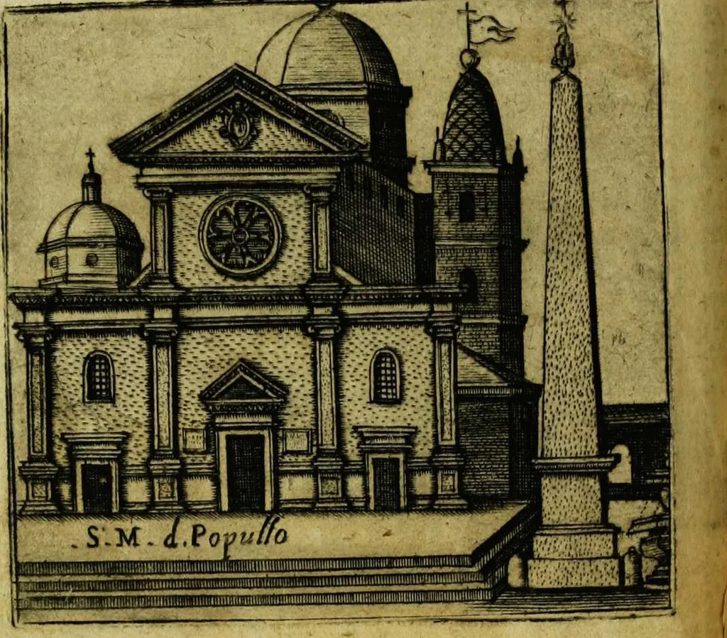 An illustration from Le cose marauigliose dell' alma citta di Roma: doue si tratta delle chiese,stationi, relique et corpi santi : con la guida romana : i nomi de sommi pontefici, imperatori et altri principi, Christiani, con le prencipal' poste d'Italia, 1625, leaf 40