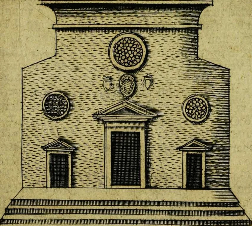 An illustration from Le cose marauigliose dell' alma citta di Roma: doue si tratta delle chiese,stationi, relique et corpi santi : con la guida romana : i nomi de sommi pontefici, imperatori et altri principi, Christiani, con le prencipal' poste d'Italia, 1625, leaf 47