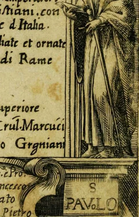 An illustration from Le cose marauigliose dell' alma citta di Roma: doue si tratta delle chiese,stationi, relique et corpi santi : con la guida romana : i nomi de sommi pontefici, imperatori et altri principi, Christiani, con le prencipal' poste d'Italia, 1625, leaf 5