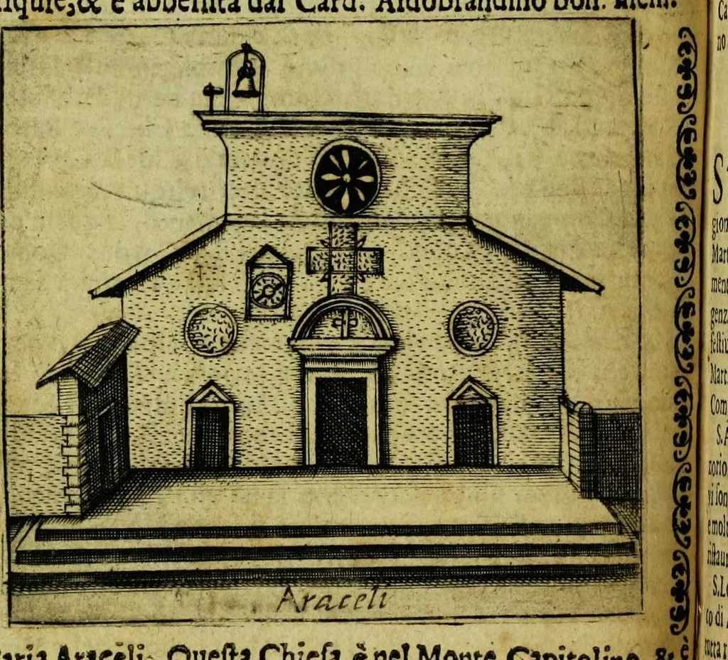 An illustration from Le cose marauigliose dell' alma citta di Roma: doue si tratta delle chiese,stationi, relique et corpi santi : con la guida romana : i nomi de sommi pontefici, imperatori et altri principi, Christiani, con le prencipal' poste d'Italia, 1625, leaf 54