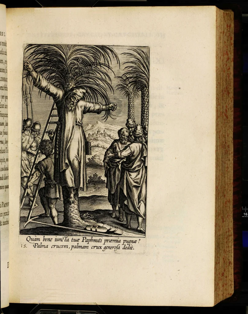 An illustration from Sacrum sanctuarium crucis et patientiae crucifixorum et cruciferorum, emblematicis imaginibus laborantium et aegrotantium ornatum: artifices gloriosi nouae artis bene viuendi et moriendi secundum rationem regulae et circini, 1634, leaf 161