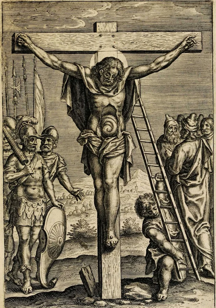 An illustration from Sacrum sanctuarium crucis et patientiae crucifixorum et cruciferorum, emblematicis imaginibus laborantium et aegrotantium ornatum: artifices gloriosi nouae artis bene viuendi et moriendi secundum rationem regulae et circini, 1634, leaf 233
