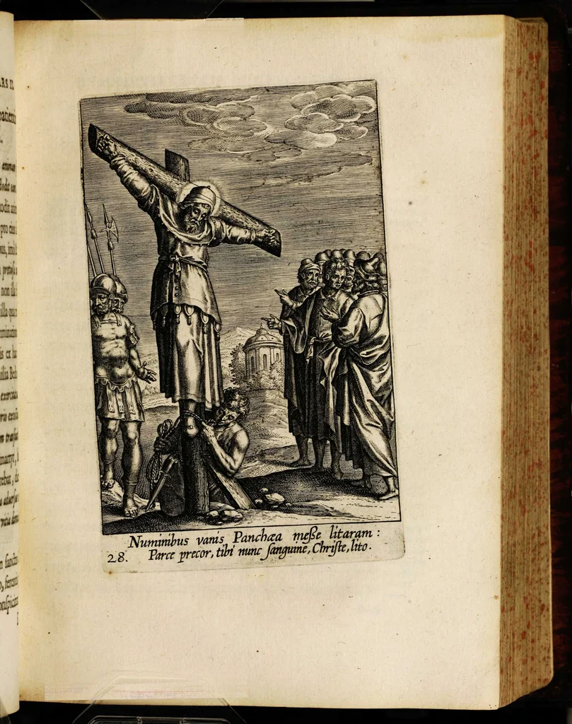 An illustration from Sacrum sanctuarium crucis et patientiae crucifixorum et cruciferorum, emblematicis imaginibus laborantium et aegrotantium ornatum: artifices gloriosi nouae artis bene viuendi et moriendi secundum rationem regulae et circini, 1634, leaf 289