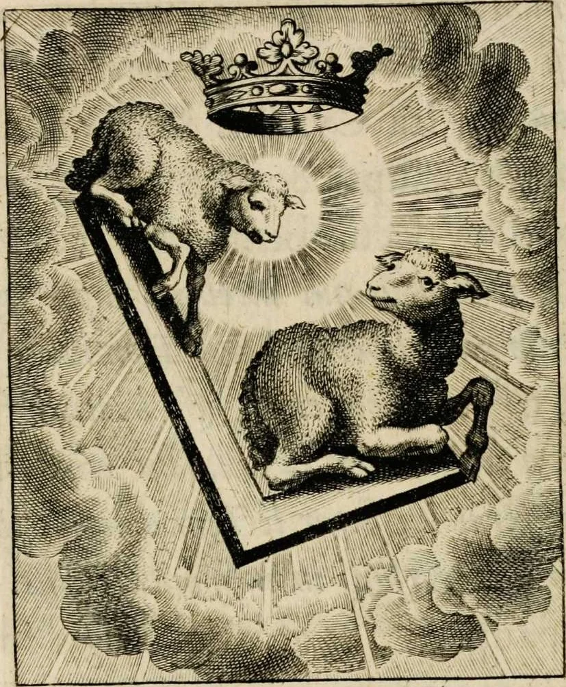 An illustration from Sacrum sanctuarium crucis et patientiae crucifixorum et cruciferorum, emblematicis imaginibus laborantium et aegrotantium ornatum: artifices gloriosi nouae artis bene viuendi et moriendi secundum rationem regulae et circini, 1634, leaf 38