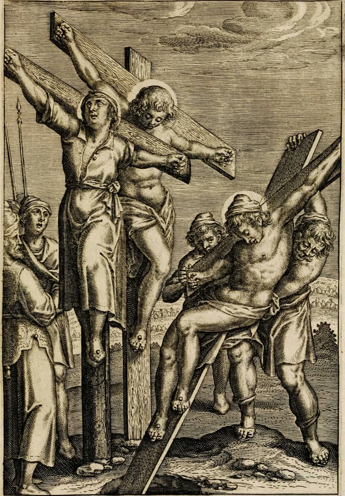 An illustration from Sacrum sanctuarium crucis et patientiae crucifixorum et cruciferorum, emblematicis imaginibus laborantium et aegrotantium ornatum: artifices gloriosi nouae artis bene viuendi et moriendi secundum rationem regulae et circini, 1634, leaf 395