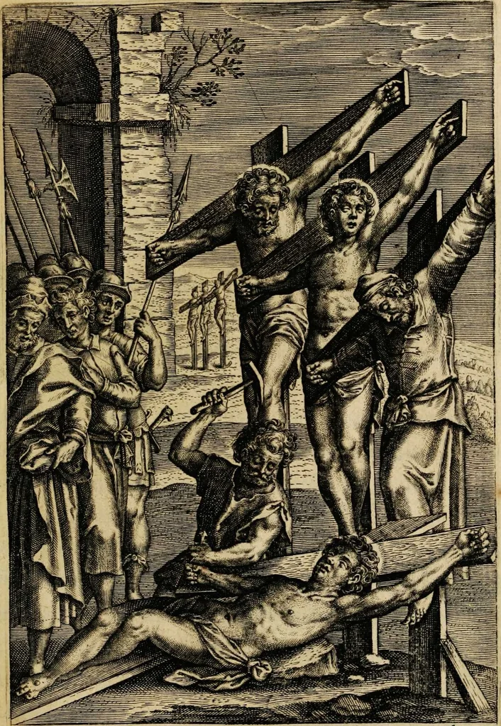 An illustration from Sacrum sanctuarium crucis et patientiae crucifixorum et cruciferorum, emblematicis imaginibus laborantium et aegrotantium ornatum: artifices gloriosi nouae artis bene viuendi et moriendi secundum rationem regulae et circini, 1634, leaf 439