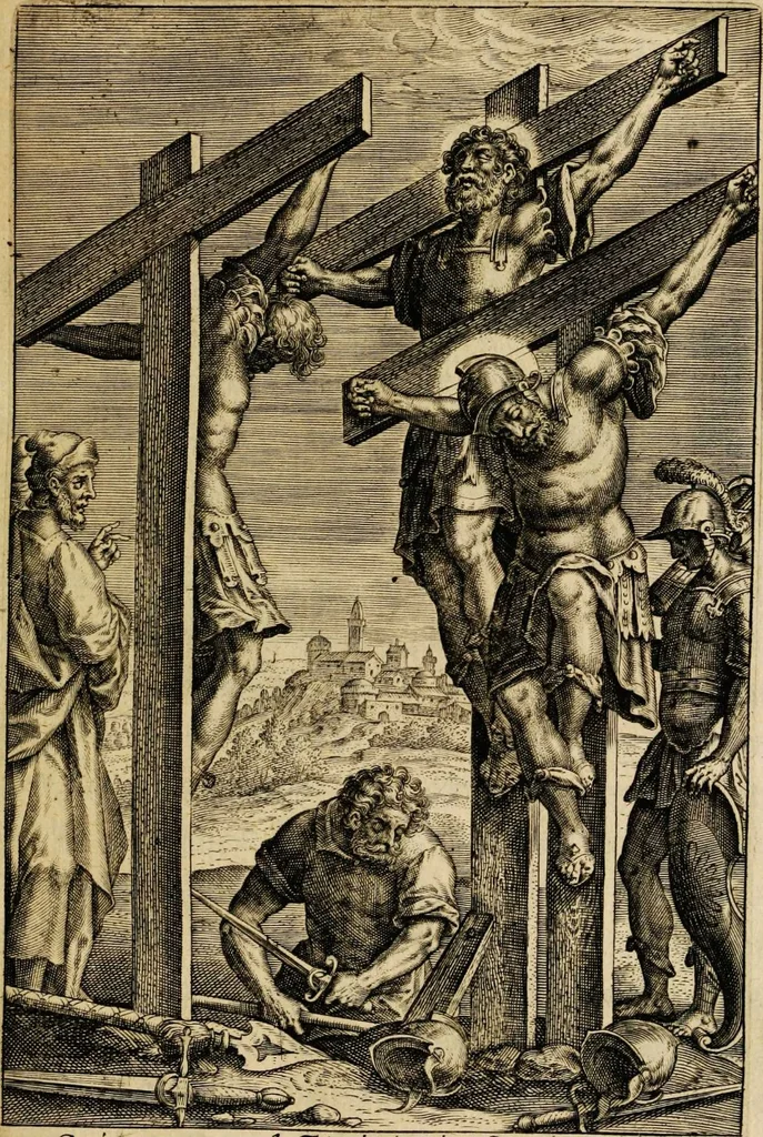 An illustration from Sacrum sanctuarium crucis et patientiae crucifixorum et cruciferorum, emblematicis imaginibus laborantium et aegrotantium ornatum: artifices gloriosi nouae artis bene viuendi et moriendi secundum rationem regulae et circini, 1634, leaf 449