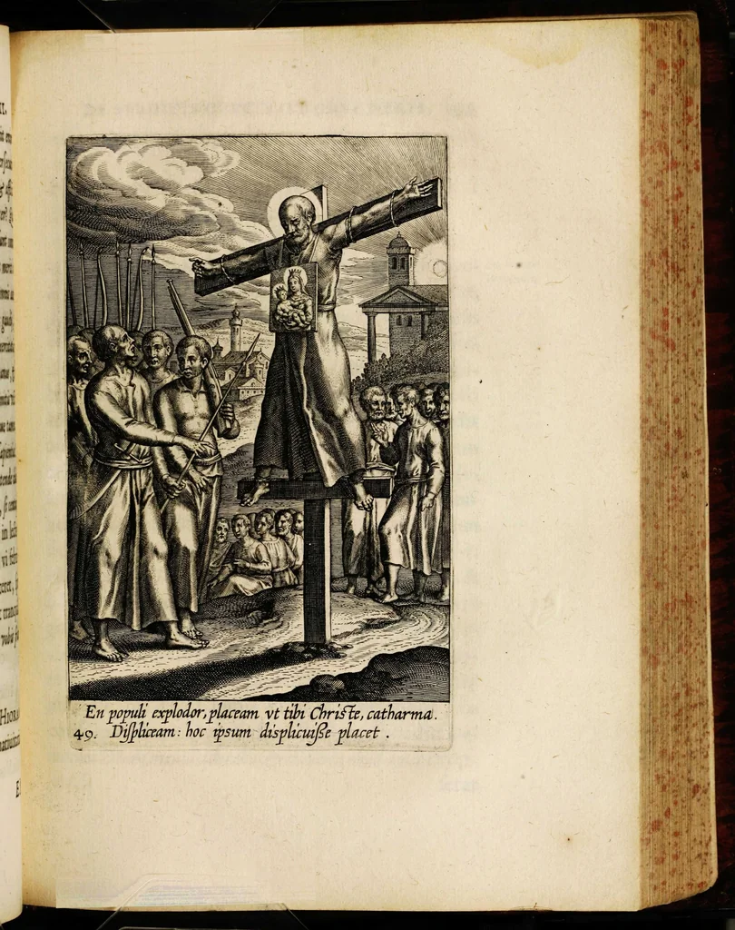 An illustration from Sacrum sanctuarium crucis et patientiae crucifixorum et cruciferorum, emblematicis imaginibus laborantium et aegrotantium ornatum: artifices gloriosi nouae artis bene viuendi et moriendi secundum rationem regulae et circini, 1634, leaf 473